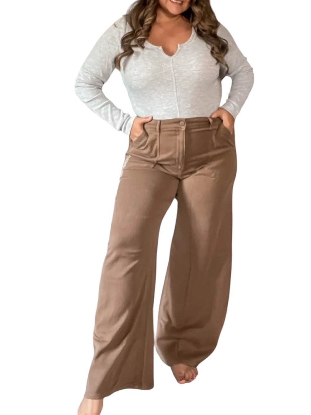 American Eagle Outfitters Wide-Leg High-Waist Pants - Brown